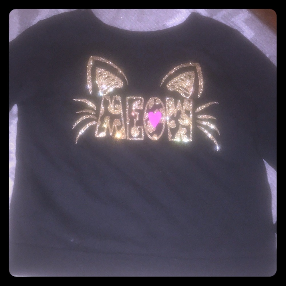 Kids Sweatshirt with Gold Cat “Meow” Design 💕